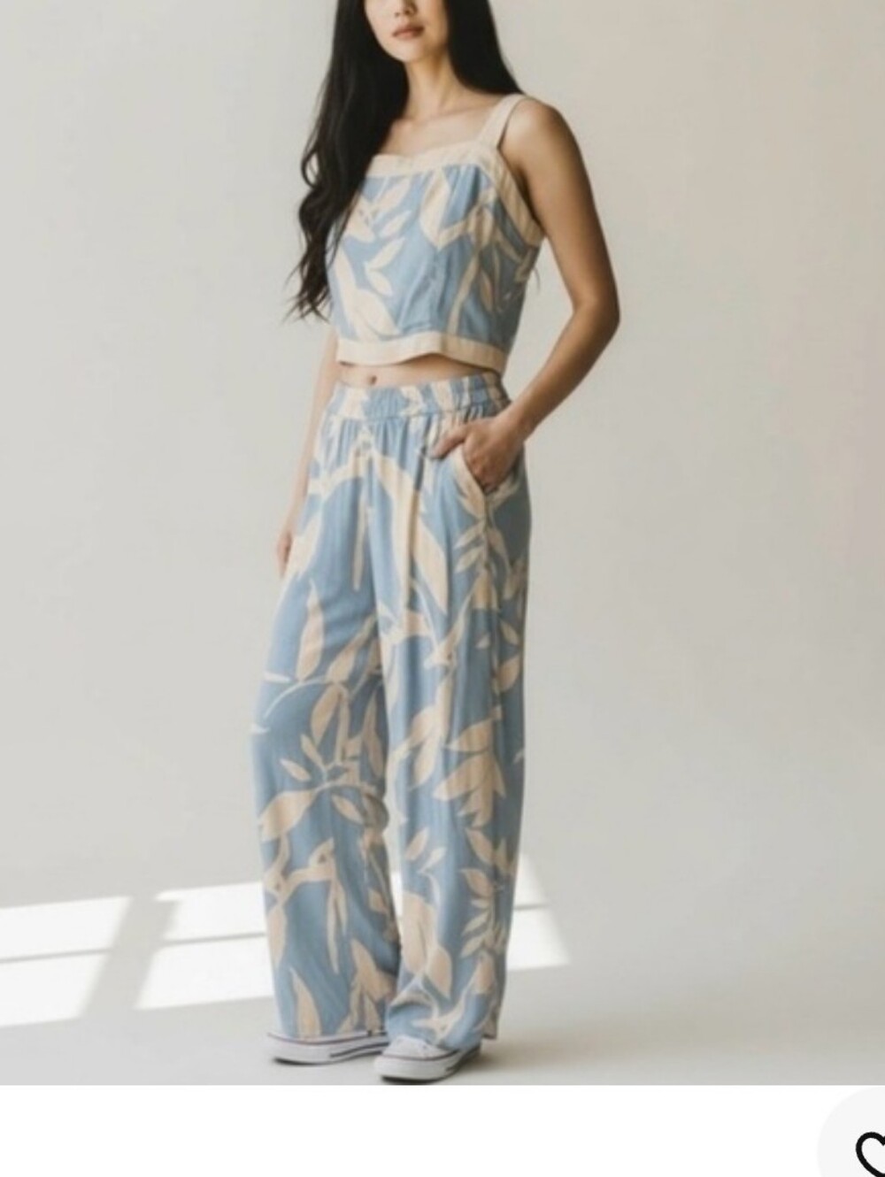 Sienna Sky Light Blue and Cream Wide-Leg Jumpsuit Set